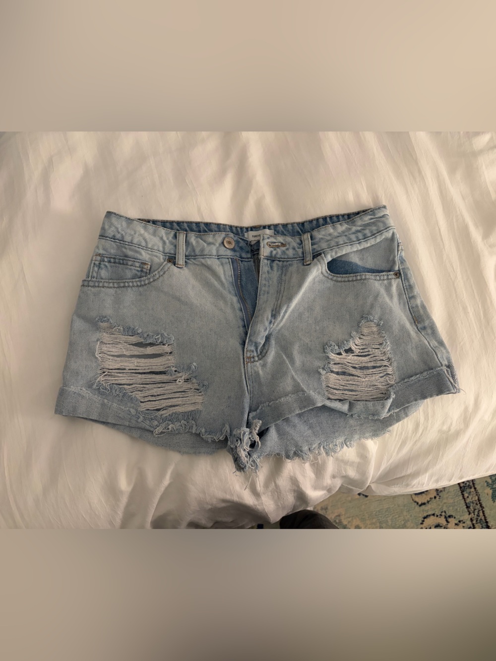 Forever 21 Light Blue Distressed Denim Shorts